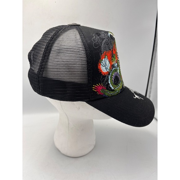 Ed Hardy Trucker Hat Embroidered Japan Dragon Black/Orange - Picture 4 of 12